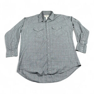 Vintage Ruddock Western Shirt Adult EXTRA LARGE Gray Houndstooth Glen Plaid 90s